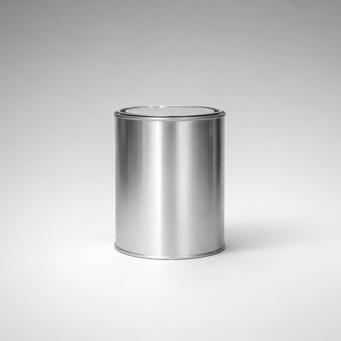 Silver metal canister on a white background