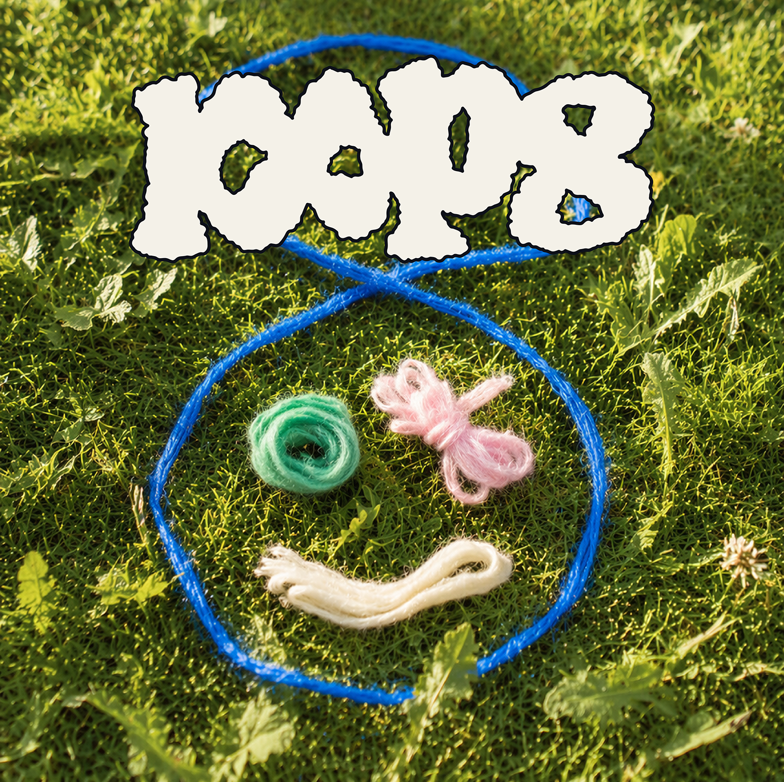 Loop 8 recycled yarn logo on grass with colourful yarn samples, showcasing cheekyarn super bulky recycled polyester yarn