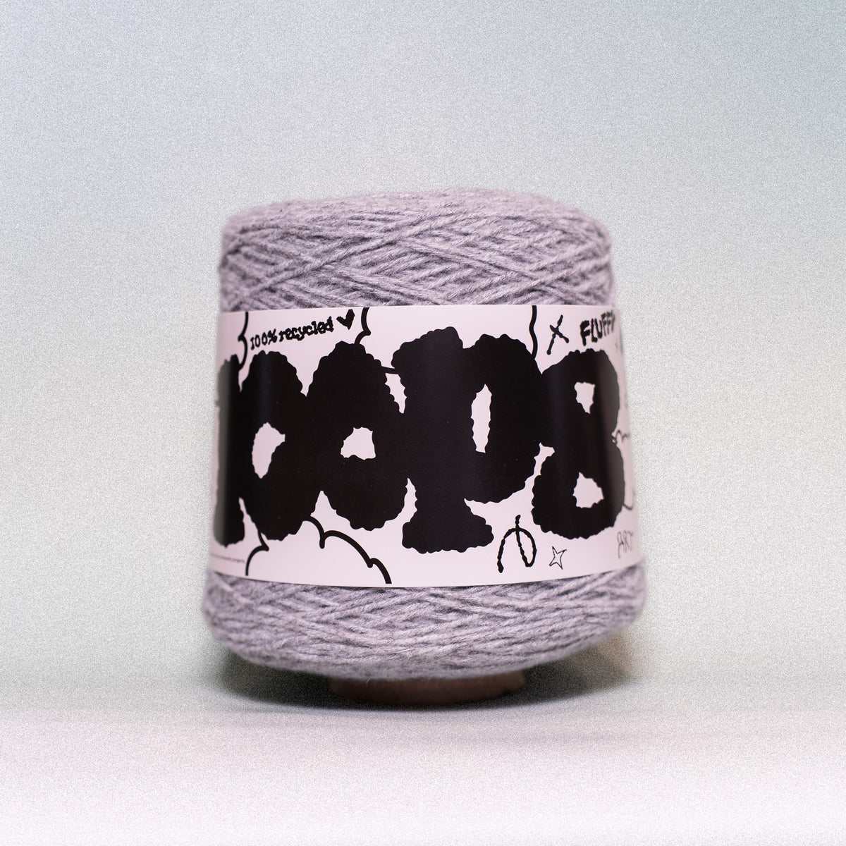 Cheekyarn Loop 8 yarn cone in Dishwater, a light muted grey, 600g recycled super bulky tufting yarn