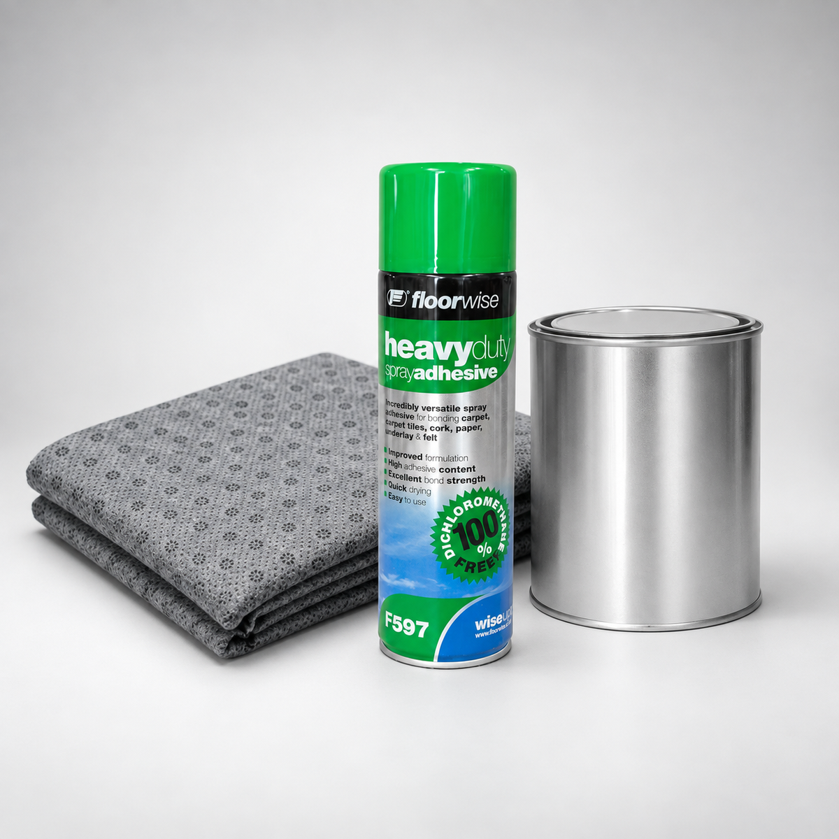 Rug Finishing Bundle with non-slip backing fabric, spray adhesive and PVA sealer, from UK Tufting
