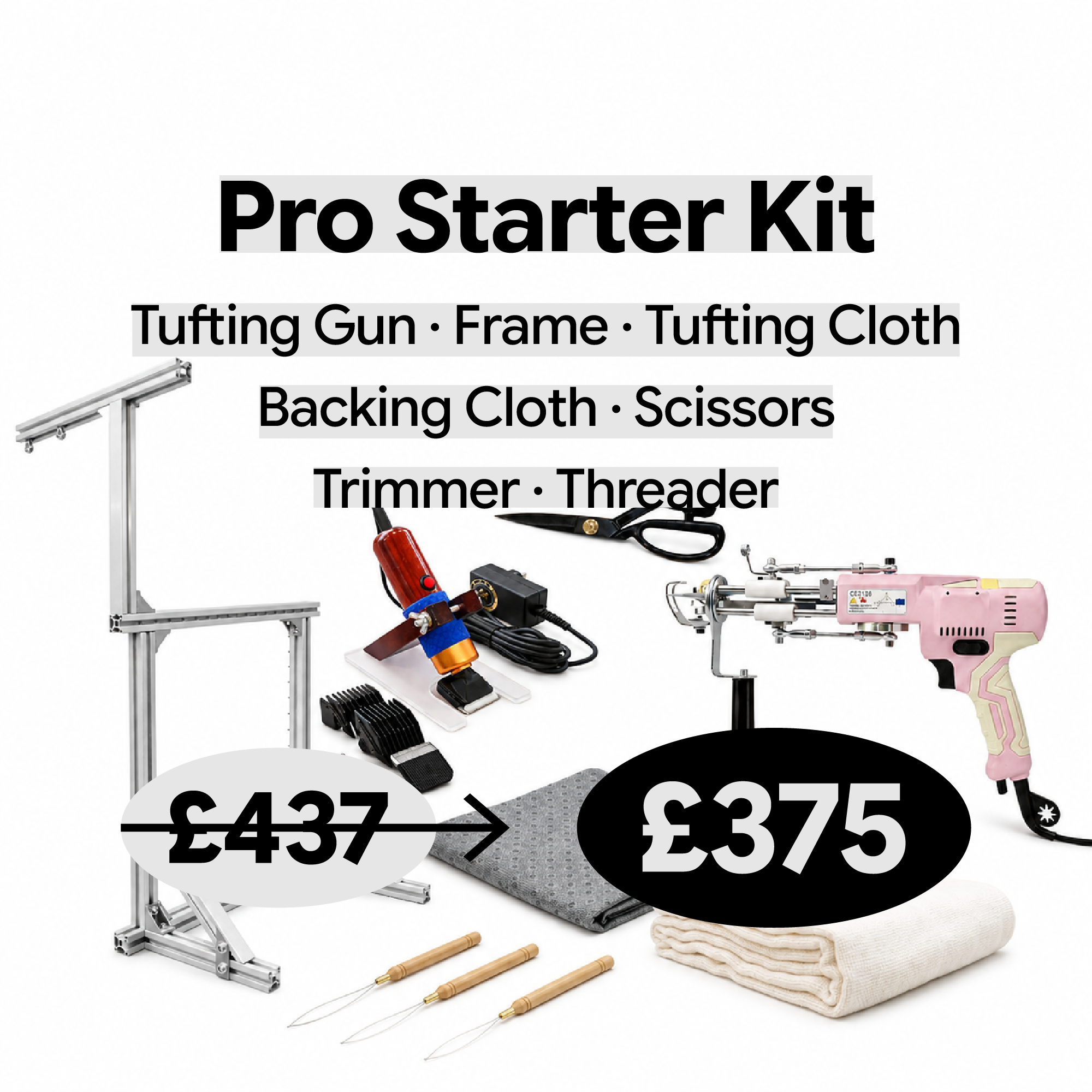 Pro Tufting Starter Kit | Gun, Frame, Trimmer & Full Bundle